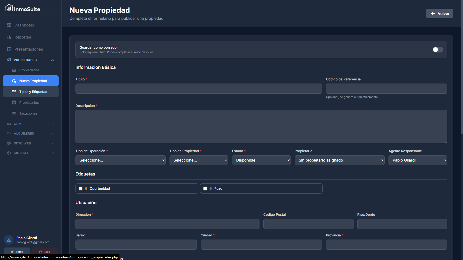 Carga de Nueva Propiedad