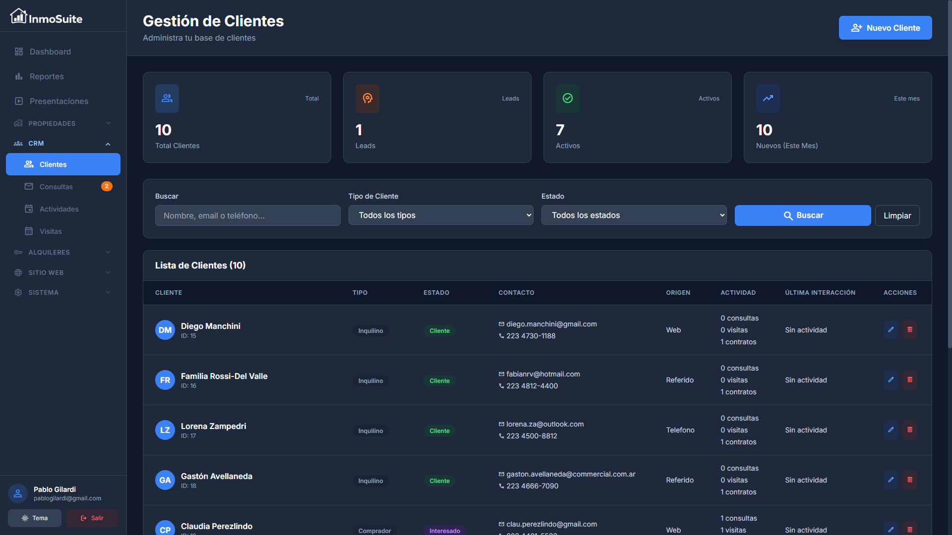 Gestión de Clientes