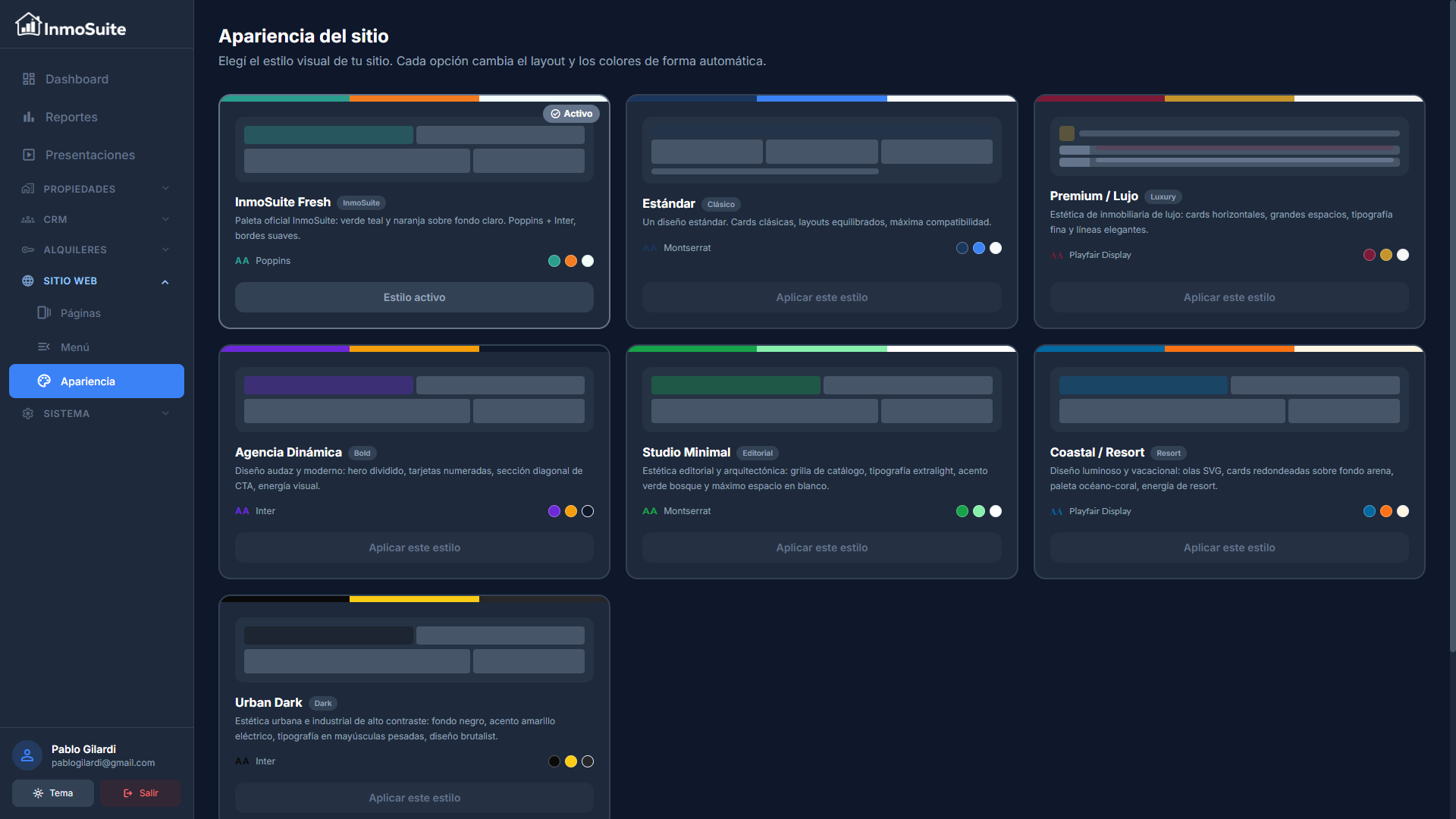 Apariencia del Sitio